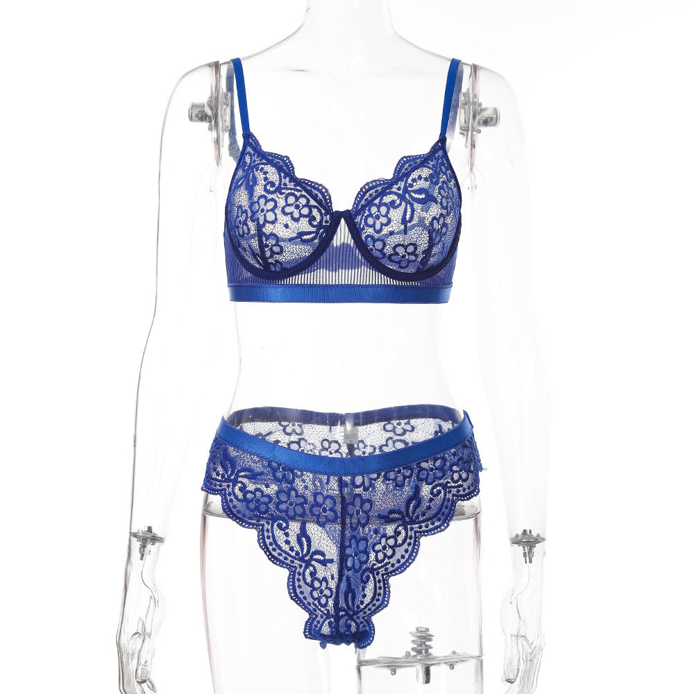 Women's Solid Color Lace Push Up Lingerie Set
