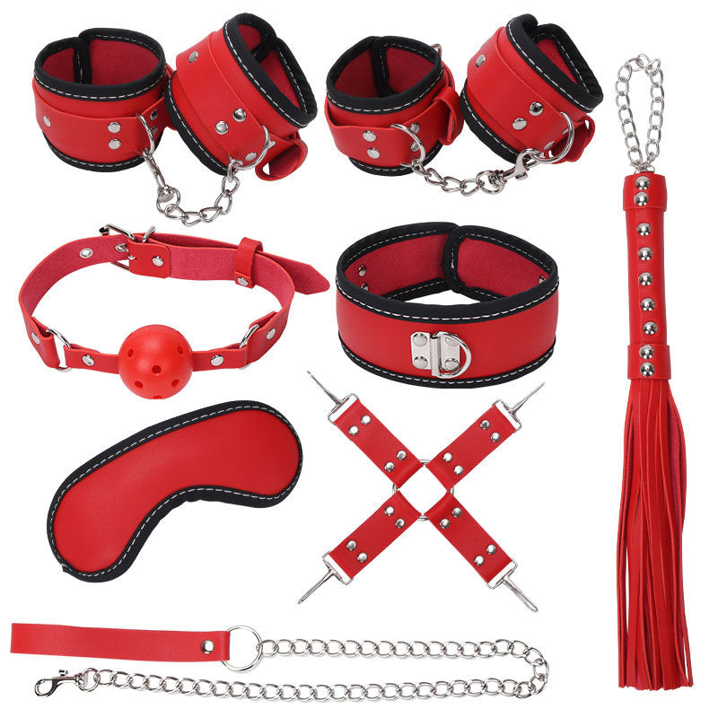 Ball Gag Sexy 7 Piece Set Training Bondage And Discipline Set Plush Leather Handcuffs Product Wholesale